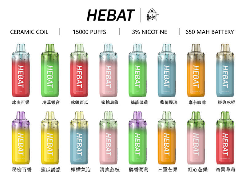 HEBAT 喜貝 15000口拋棄式電子煙｜高續航一次性 Vape｜便攜式設計-台灣現貨 圖片 2