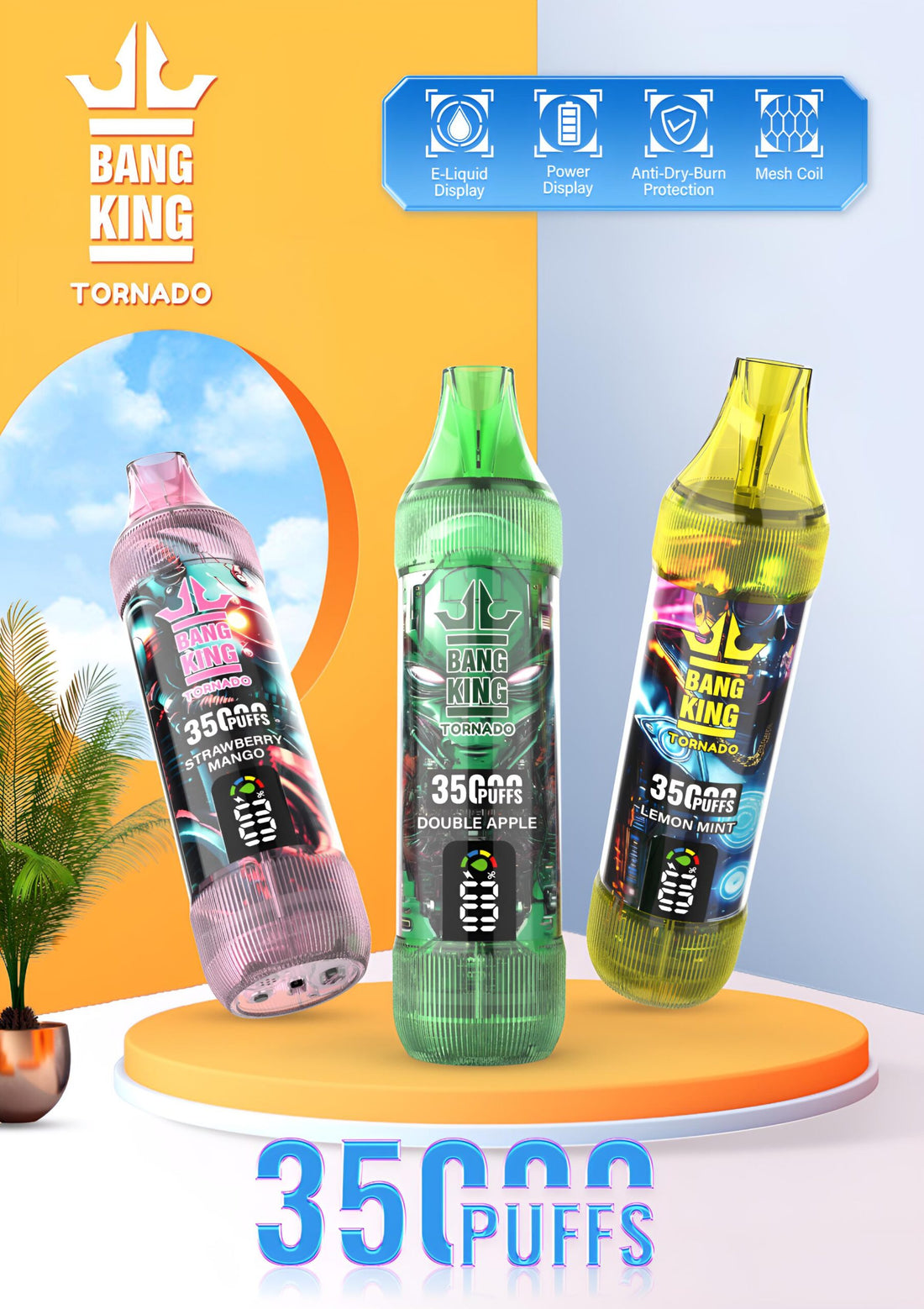 Bang King 35000口拋棄式電子煙｜35K高續航一次性Vape｜智慧螢幕顯示大容量電子煙-台灣現貨