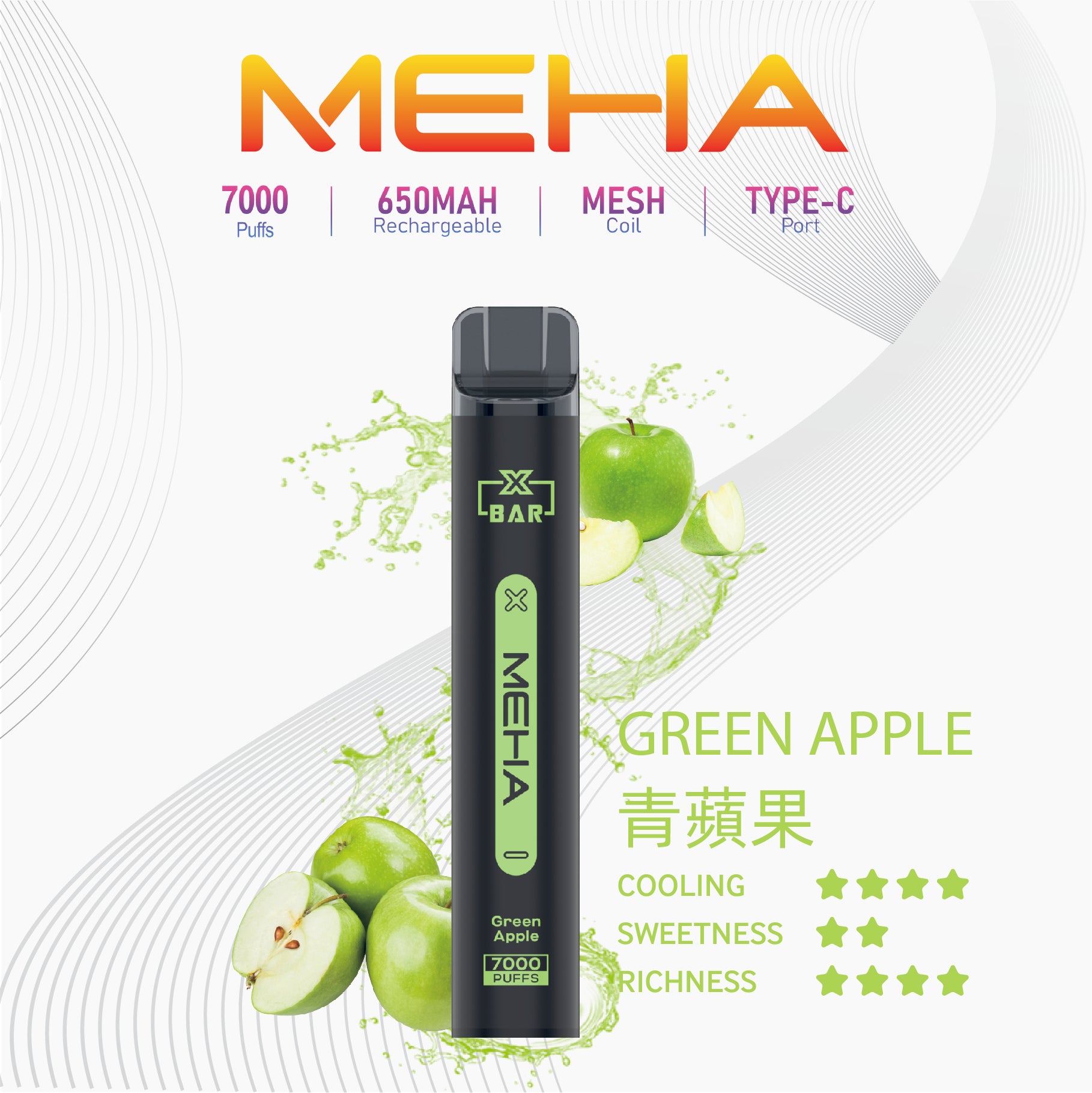 MEHA X BAR 魅嗨小黑條7000口拋棄式｜輕巧機身・長效續航・濃郁口感體驗-台灣現貨 圖片 3