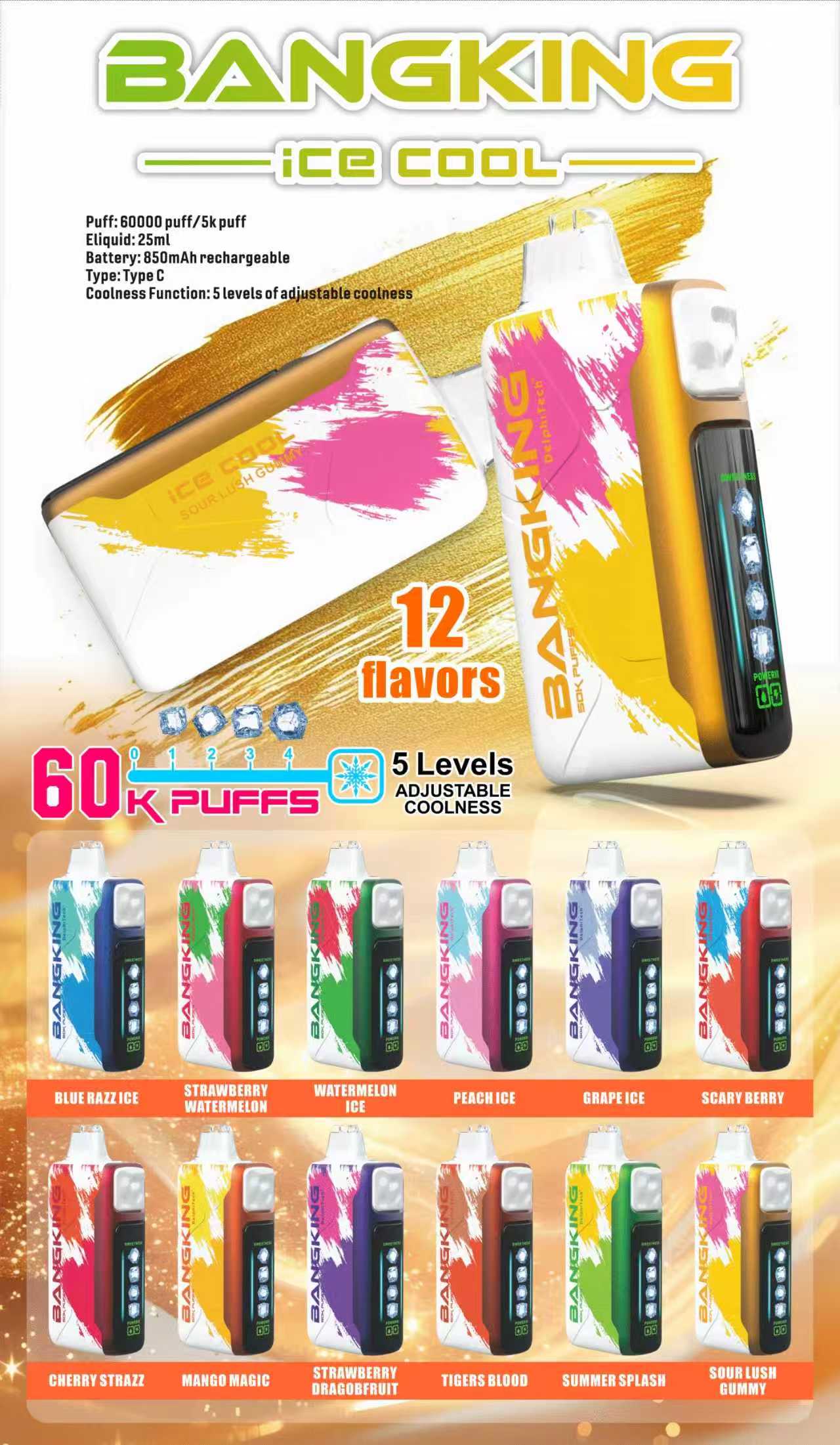 Bang King Ice Cool 60000口一次性電子煙｜超大容量冰感拋棄式Vape 長效續航多口味電子煙-台灣現貨
