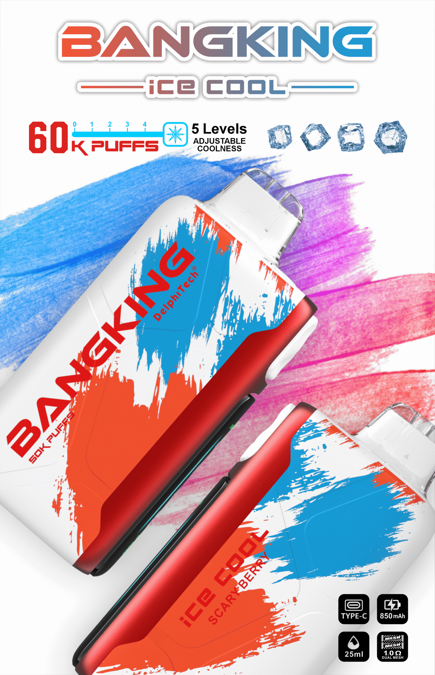 Bang King Ice Cool 60000口一次性電子煙｜超大容量冰感拋棄式Vape 長效續航多口味電子煙-台灣現貨 圖片 2
