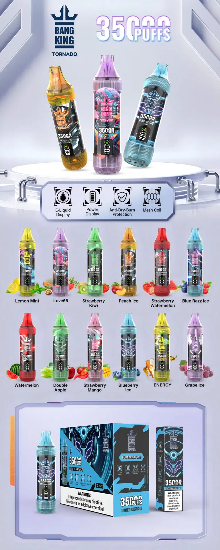 Bang King 35000口拋棄式電子煙｜35K高續航一次性Vape｜智慧螢幕顯示大容量電子煙-台灣現貨 圖片 2