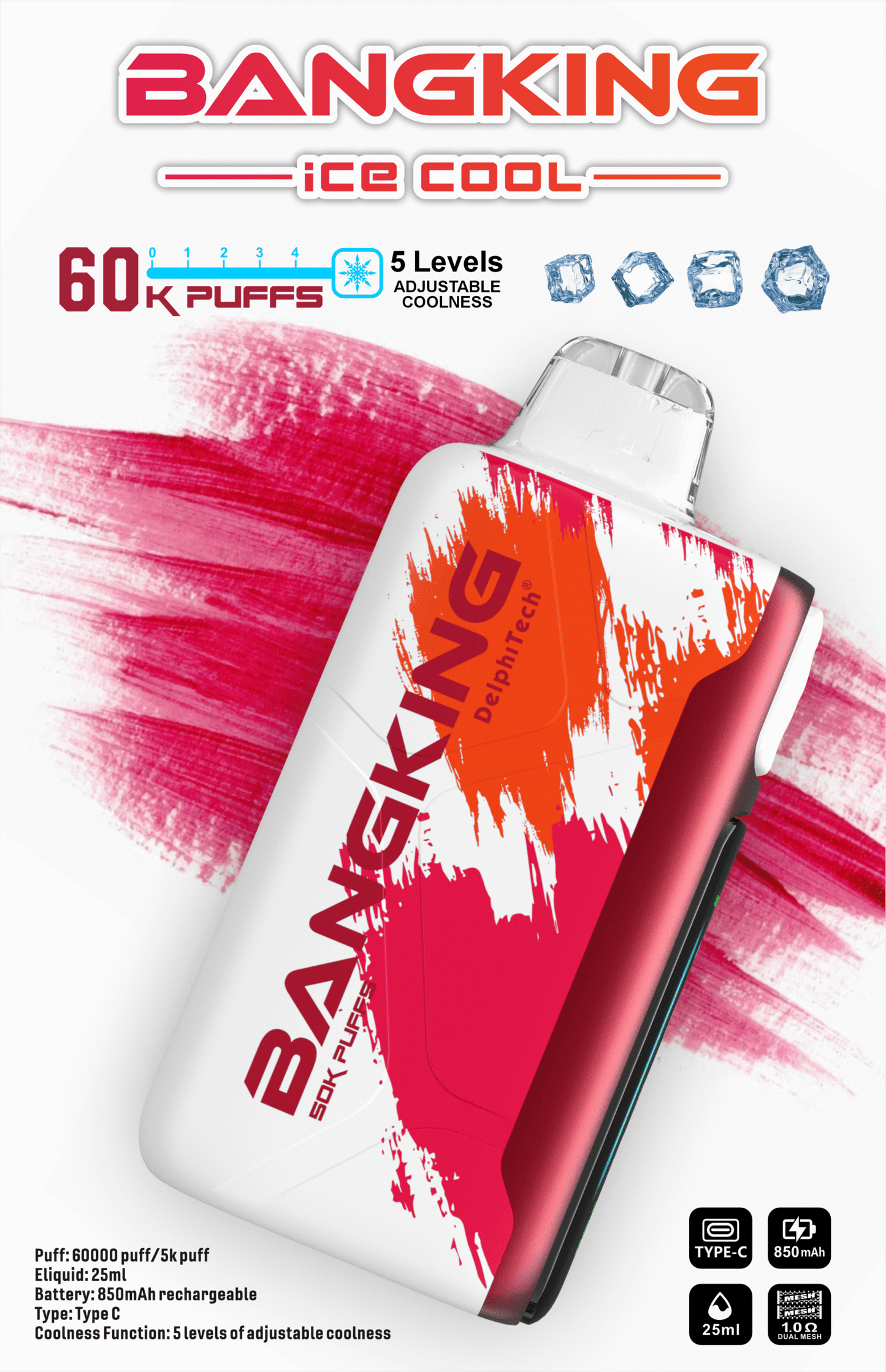 Bang King Ice Cool 60000口一次性電子煙｜超大容量冰感拋棄式Vape 長效續航多口味電子煙-台灣現貨 圖片 4