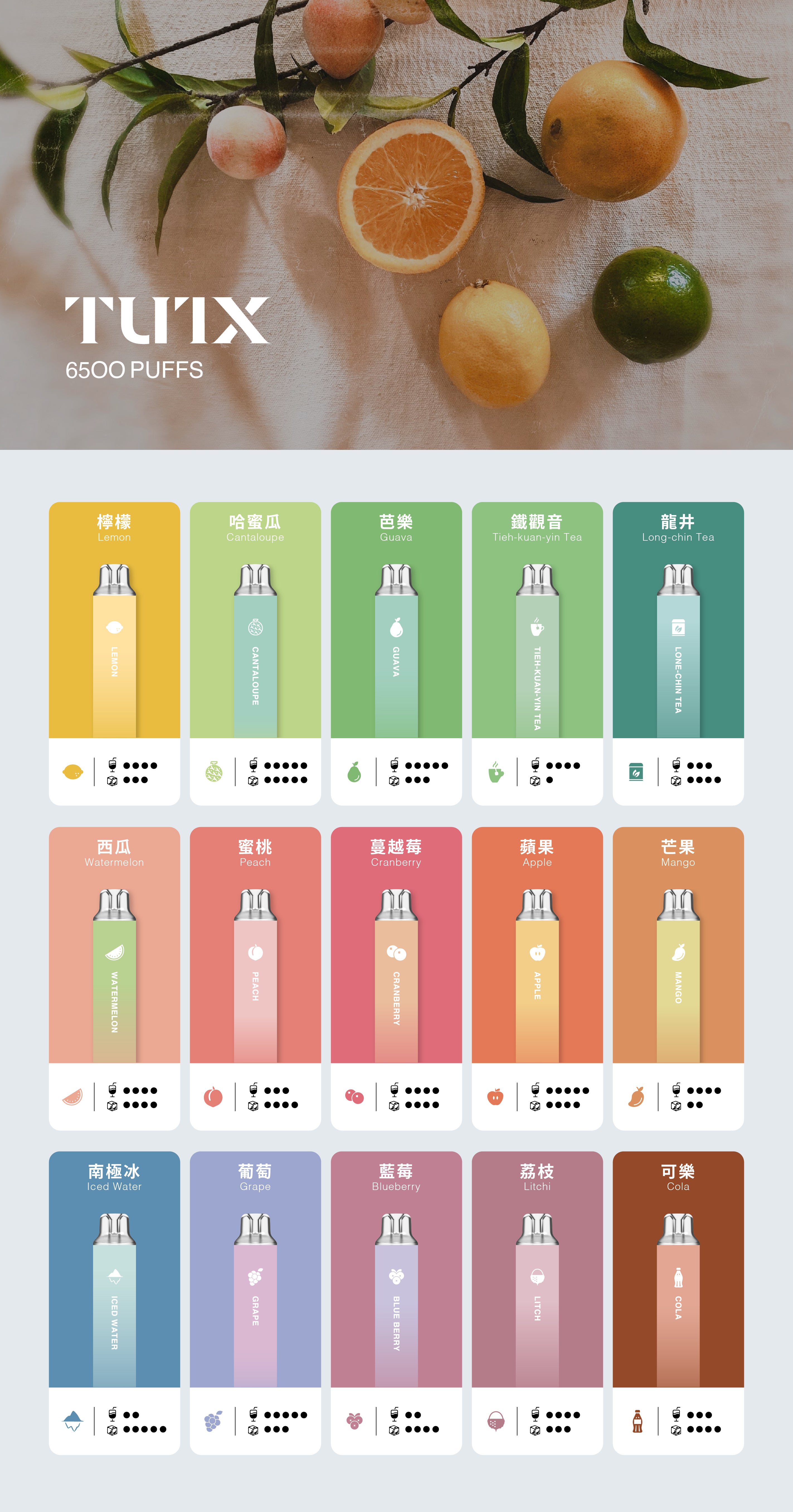 TUTX 新品6500口拋棄式電子煙｜TUTX Disposable Vape｜長效續航水果冰感口味｜便攜式一次性電子煙-台灣現貨