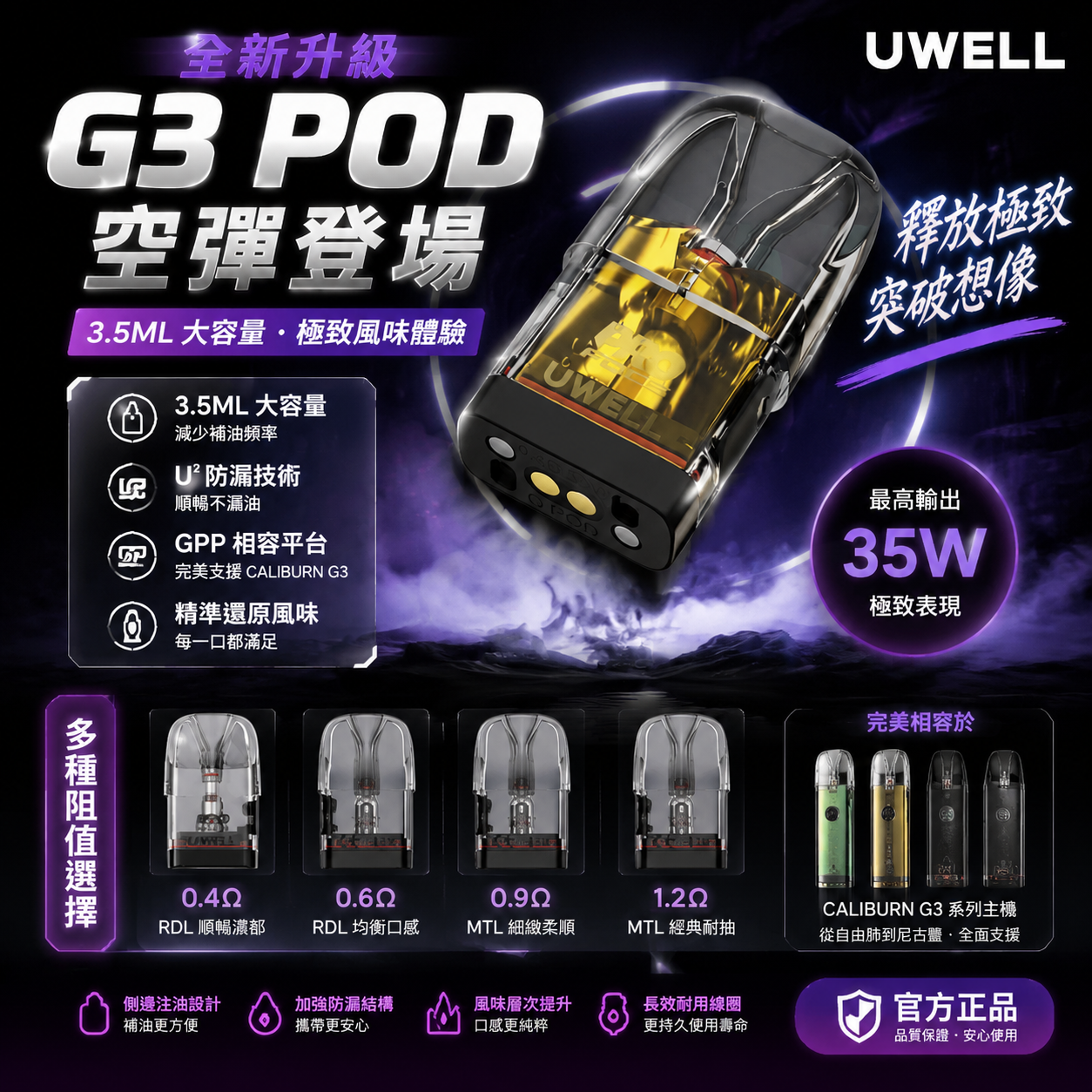 Uwell Caliburn咖喱G3 Pro空倉（4顆裝）原廠正品-台灣現貨 圖片 3
