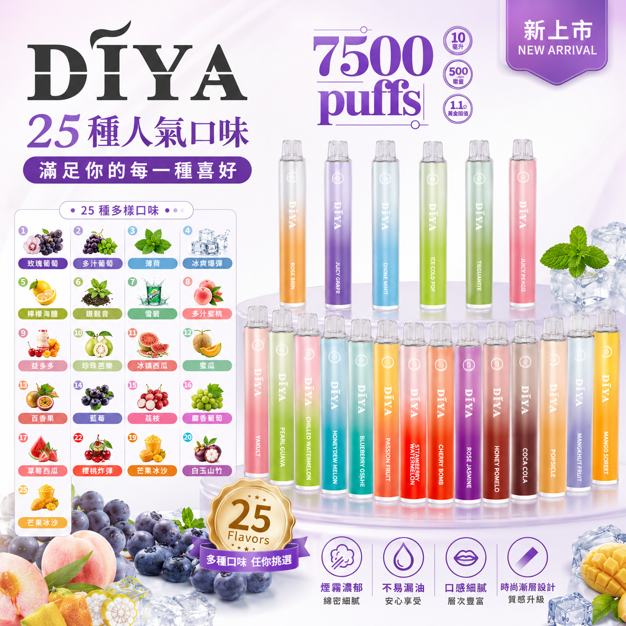 DIYA 叮啞 7500口拋棄式電子煙｜一次性大容量電子煙・水果冰感口味・便攜式設計-台灣現貨 圖片 2