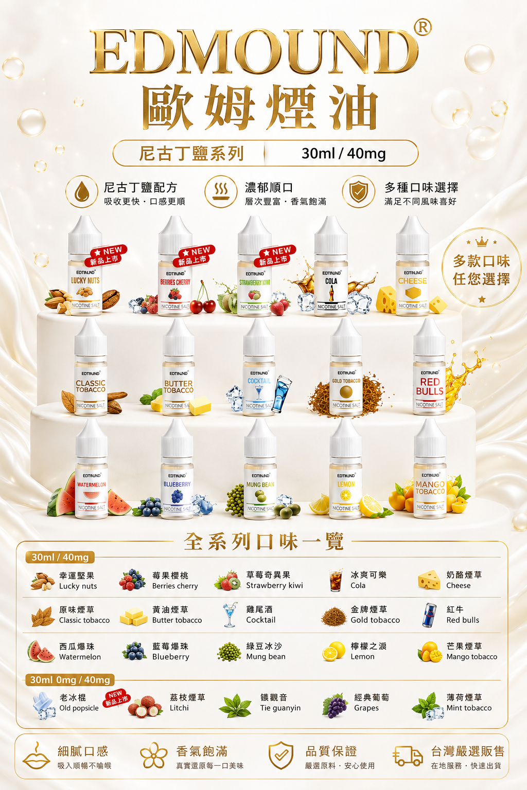 EDMOUND 歐姆煙油 30ML 40MG｜鹽尼古丁電子煙油｜多口味小煙油推薦-台灣現貨