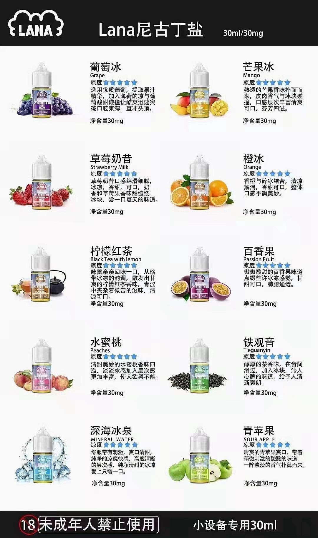 LANA 系列煙油 30ML｜各大熱門品牌電子煙油｜水果冰感多口味煙油推薦｜高人氣注油煙油-台灣現貨 圖片 2